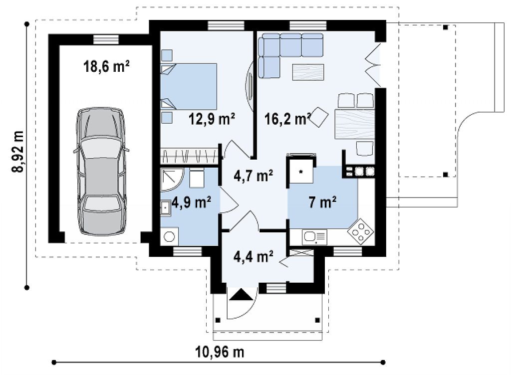 Планировка ГБ-69 Дом из газобетона Мистерия, 69 м²