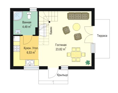 Планировка КБ-65 Дома из керамзитобетона Галактис, 65 м²