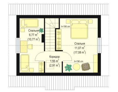 Планировка КБ-65 Дома из керамзитобетона Галактис, 65 м²