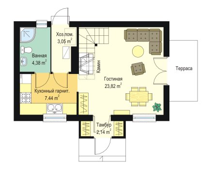 Планировка КБ-80 Дома из керамзитобетона Кометс, 80 м²