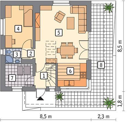 Планировка ТК-102 Дом из тёплой керамики Рифлин, 102 м²