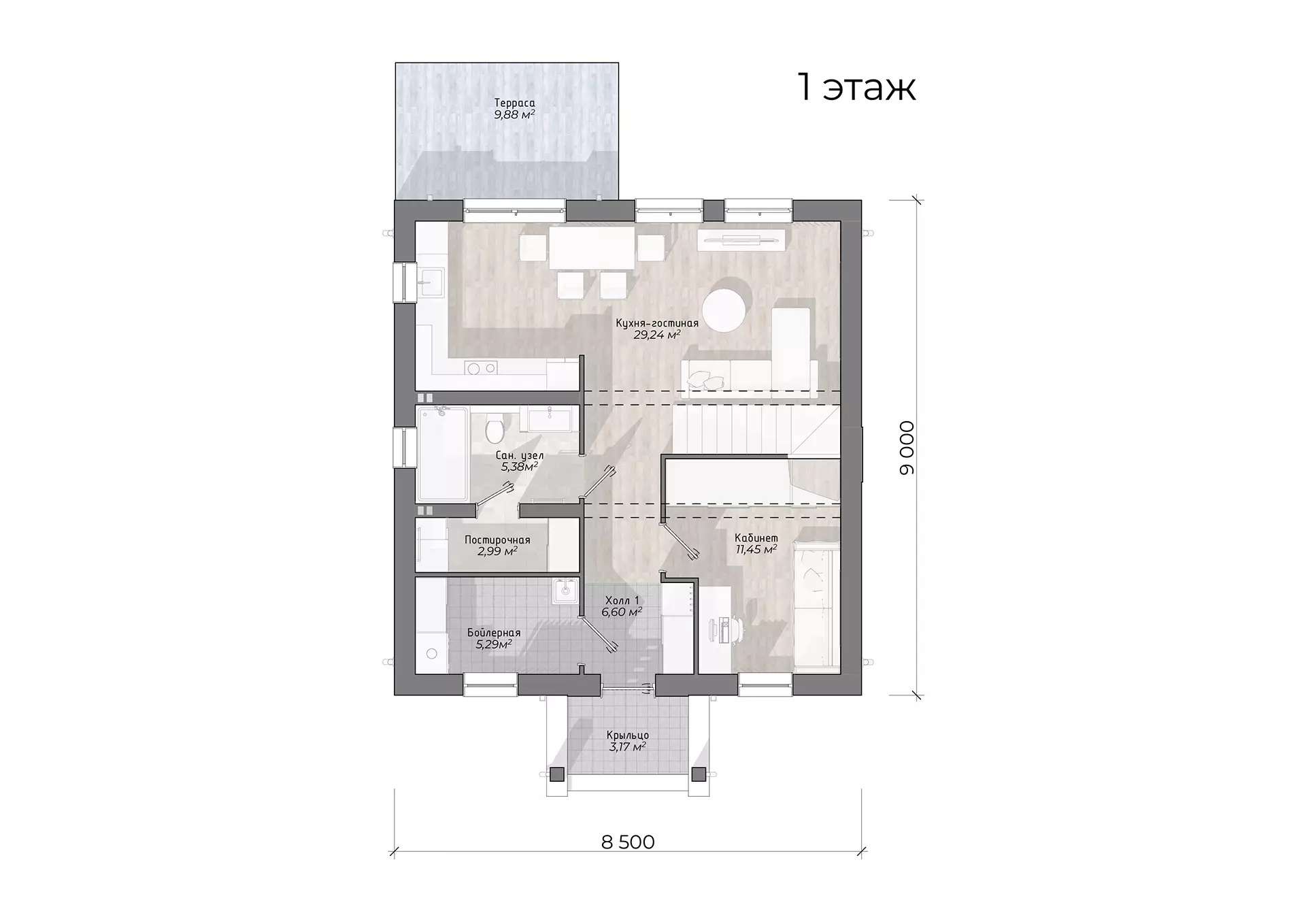 Планировка ТК-120 Дом из тёплой керамики Биззет, 120 м²