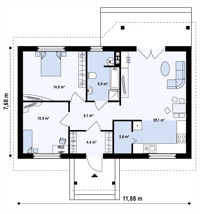Планировка КБ-75 Дома из керамзитобетона Галактис, 75 м²